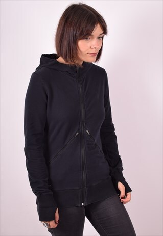 NIKE WOMENS VINTAGE HOODIE JACKET SMALL BLACK 90S