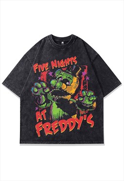 Five nights at Freddy's t-shirt grunge cartoon top in grey