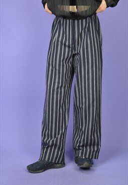Vintage black striped classic 80's straight cotton trousers