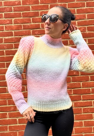 HIGH NECK OMBRE MULTI-COLOURED SOFT JUMPER