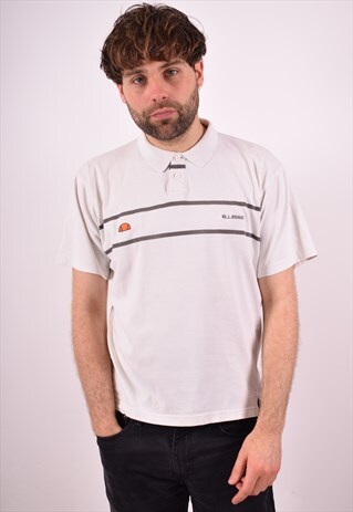 ELLESSE MENS VINTAGE POLO SHIRT LARGE WHITE 90S