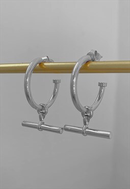 TRIDENT. Silver T-Bar  Hoop Earrings