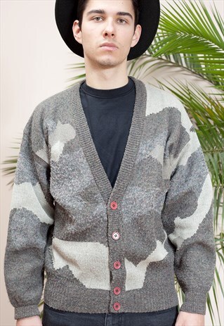 VINTAGE CARDIGAN, 90S MENS KNITTED SPORTSWEAR JACKET