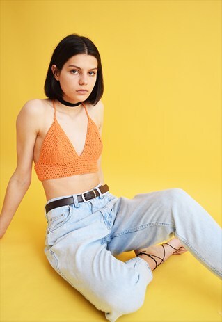 70'S STYLE PASTEL ORANGE FESTIVAL CROCHET BRALET CROP TOP