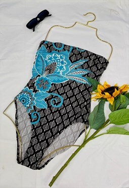 Vintage 90's Strapless Abstract Floral Patterned Swimsuit