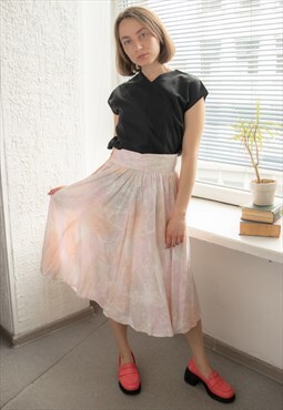 Vintage 70's Pink Abstract Print High Waisted Midi Skirt