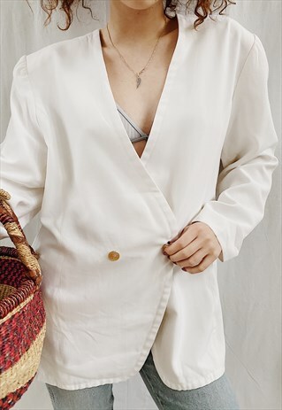 VINTAGE 80S WHITE BOHEME MINIMALIST OVERSIZED BLAZER JACKET