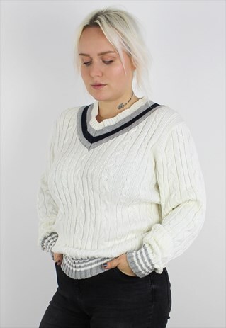 VINTAGE 1980'S ARGYLE GOLF WHITE COTTON JUMPER 12 14