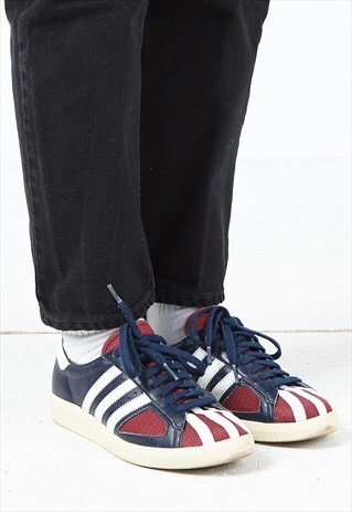 VINTAGE BLUE RED ADIDAS LEATHER TRAINERS