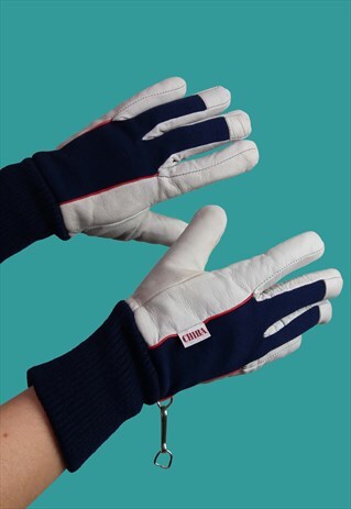 VINTAGE 80'S LIGHT GREY AND NAVY GLOVES