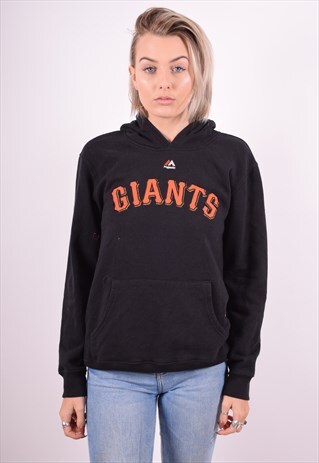 MAJESTIC WOMENS VINTAGE HOODIE JUMPER LARGE BLACK 90'S