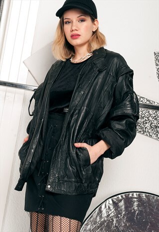 80S VINTAGE BIKER LEATHER JACKET W UNMOUNTABLE SLEEVES