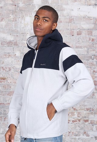 VINTAGE CHAMPION FULL ZIP LOGO HOODED FLEEVE WHITE BLACK