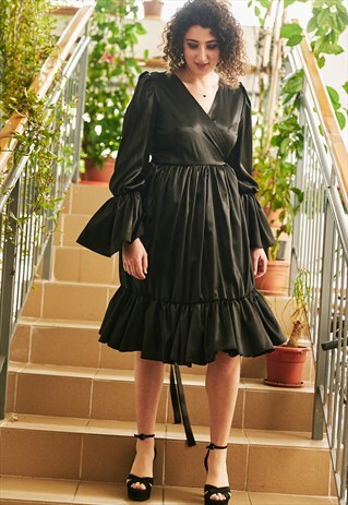 "GABRIELLE" DRESS MIDI BLACK