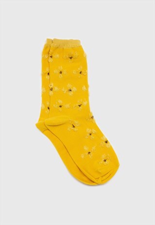 MUSTARD YELLOW TUFTED DAISY SOCKS