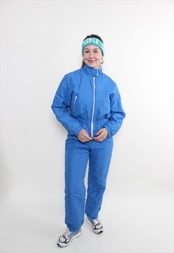 90s one piece ski suit, vintage blue snowsuit women jumpsuit