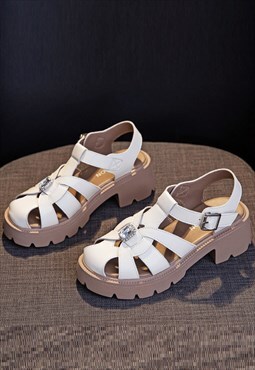 Tractor sole gladiator sandals real leather platform slides