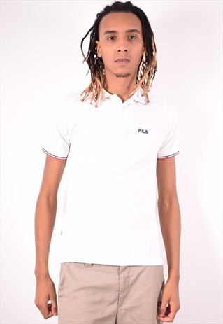 FILA MENS VINTAGE POLO SHIRT MEDIUM WHITE 90S