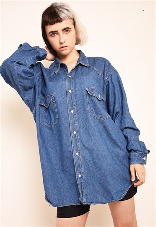 90'S RETRO DENIM OVERSIZED DADS SHIRT TOP