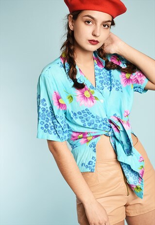 VINTAGE 80'S RETRO FESTIVAL FLORAL BLOUSE TOP