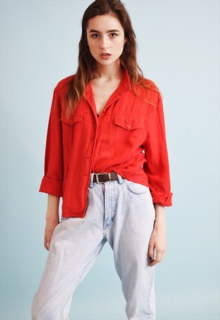 VINTAGE 80'S RETRO OVERSIZED LINEN BIBA JACKET SHIRT TOP