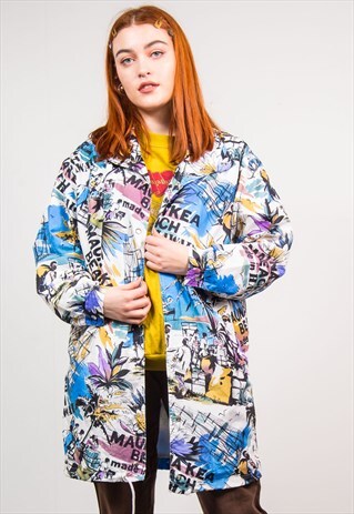 VINTAGE 90'S COLOURFUL HOLIDAY PRINT OVERSIZED COAT ANORAK