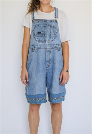 EMBROIDERED COLOR BLOCK OVERALL SHORTS