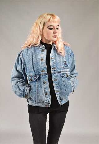 VINTAGE LIGHT BLUE ACID WASH DENIM JACKET