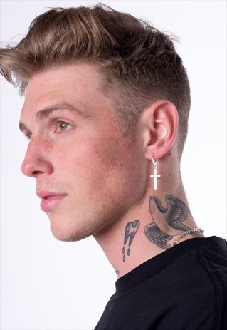 3 PACK LARGE HOOP HANGING CROSS CRUCIFIX EARRING - SILVER