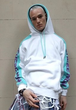 Fluorescent slogan hoodie contrast stitching loose pullover