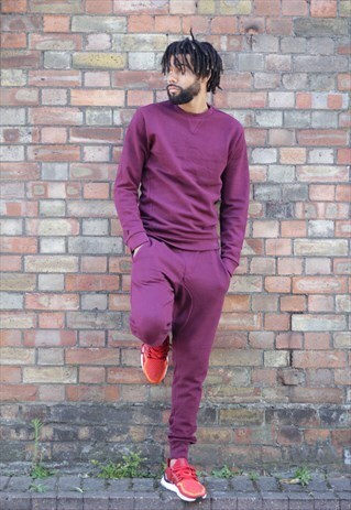 SALE - BURGUNDY PIQUE COTTON SLIM FIT TRACKSUIT