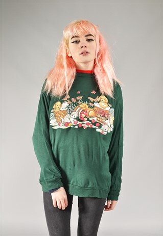VINTAGE GREEN CATS N' DOGS SWEATER