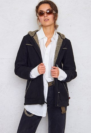 VINTAGE BLACK WOOLRICH SHEARLING SUEDE JACKET