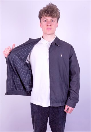 VINTAGE RALPH LAUREN CHECK LINED HARRINGTON JACKET BLACK XL
