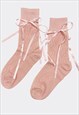 Pink Ballet Knit Socks with Ribbon Bows