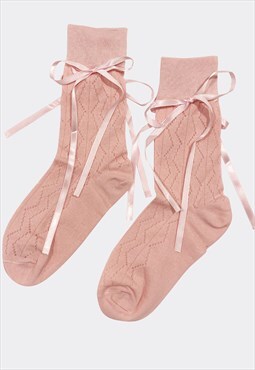 Pink Ballet Knit Socks with Ribbon Bows