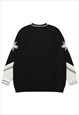 AMERICAN COLLEGE SWEATER KNITTED VARSITY JUMPER IN BLACK