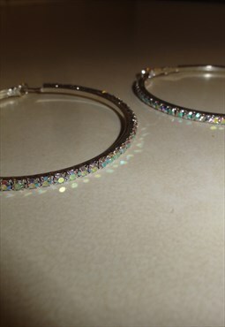 Angry Dollz Rhinestone Hoop Earrings in Silver