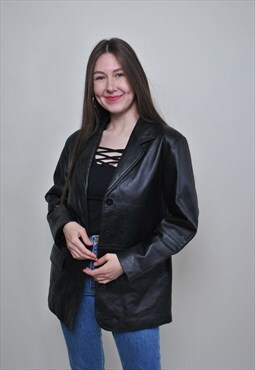 Vintage leather jacket, 90s leather blazer brown color women