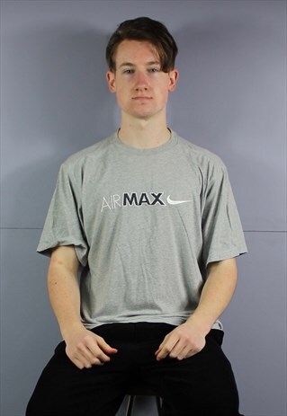 VINTAGE NIKE AIR MAX T-SHIRT IN GREY WITH EMBROIDERED SPELL