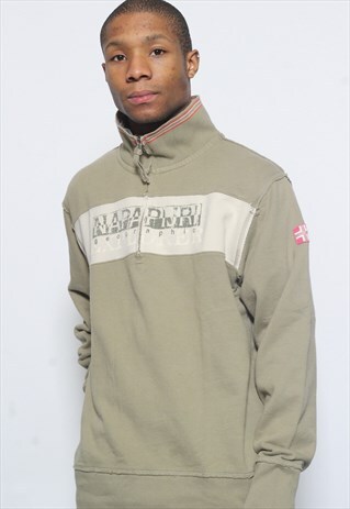 VINTAGE NAPAPIJRI LOGO SPELL OUT 1/4 ZIP SWEATSHIRT GREEN