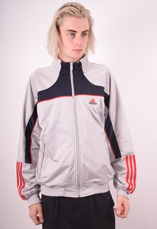 ADIDAS MENS VINTAGE TRACKSUIT TOP JACKET MEDIUM GREY 90S