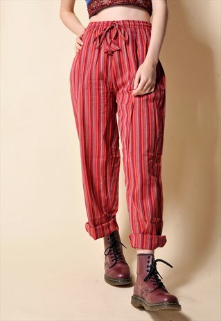 RED STRIPE HIPPIE COTTON TROUSERS PANTS