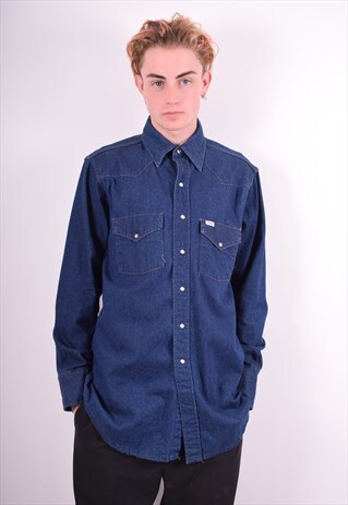CARHARTT MENS VINTAGE DENIM SHIRT MEDIUM NAVY BLUE 90'S