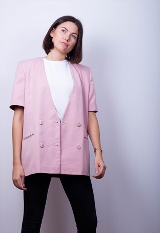 80'S STYLE AFFINITY PINK VINTAGE SHORT SLEEVE BLAZER