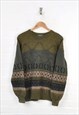 Vintage Knitted Jumper Patterned Khaki Medium