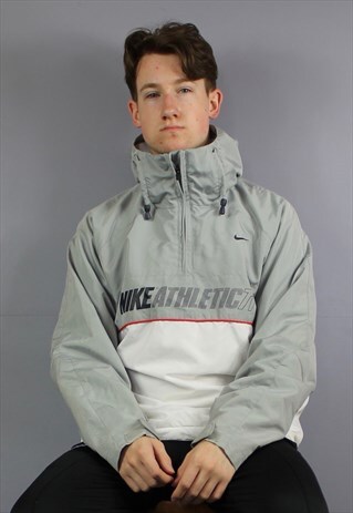 VINTAGE NIKE HOODED WATERPROOF WINDBREAKER JACKET IN GREY AN