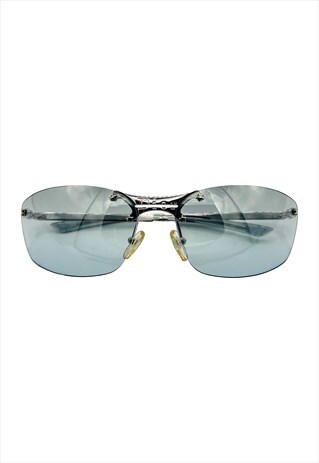 CHRISTIAN DIOR SUNGLASSES RIMLESS SHIELD LOGO SILVER BLUE