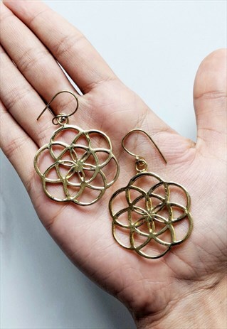 BRASS GOLD SPIRAL HELIX CIRCLE GEOMETRIC SHAPE EARRINGS