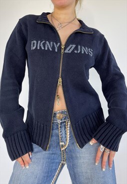 Vintage Y2k DKNY Jumper Double Zip Up Sweater Knit 90s 00s